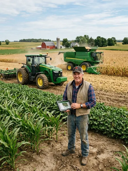 Agronomist checking corn ears in field
