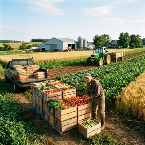 Farmer checking financial records on a tablet in a field