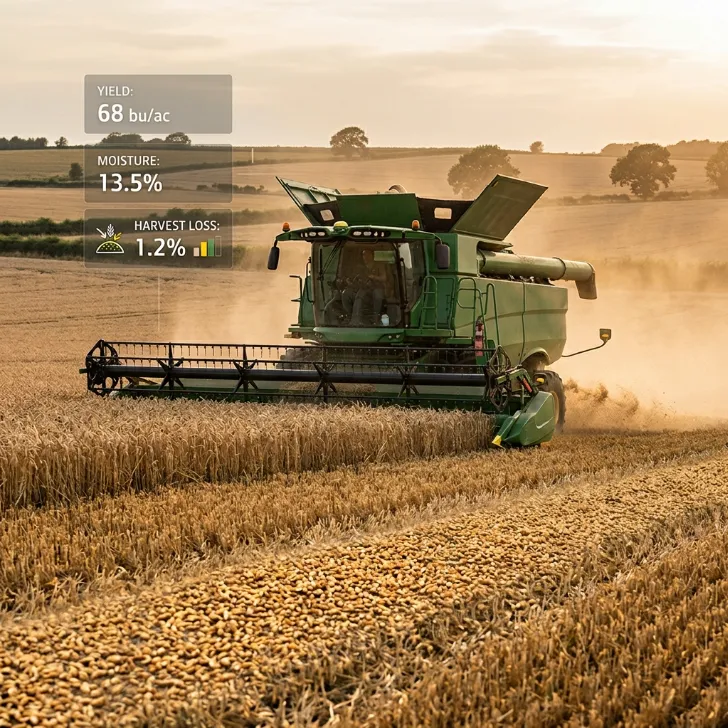 Combine harvester in a field