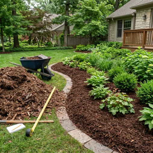 Freshly mulched garden bed