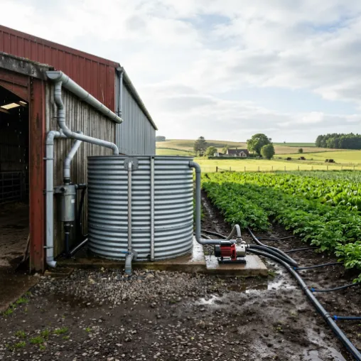 Rainwater collection tank in nature