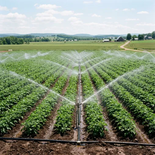 Lawn sprinkler operating in green grass